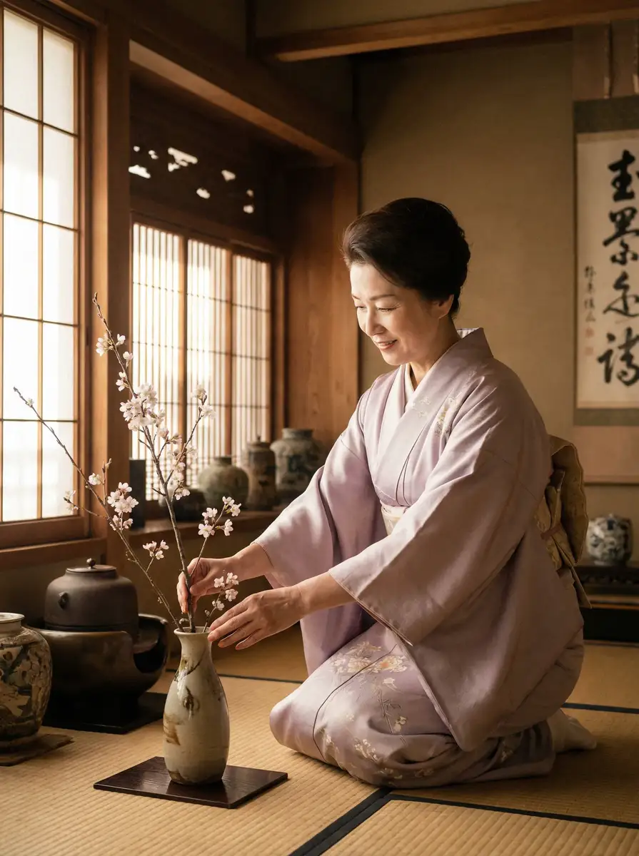 一位优雅的 寸止挑战-创意挑战视频|每日更新|免费视频 在和室中插花